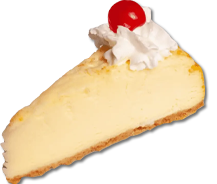 Regular Cheesecake — Rich and creamy cheesecake topped with whipped cream.