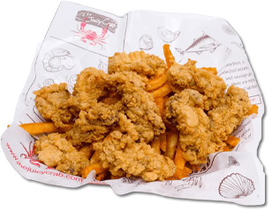Fried Oyster Basket — 10 pieces of fresh fried oysters with a crispy light crust on the outside.