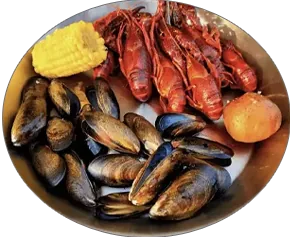 Combo 2 — 1 lb Crawfish, 0.5 lb Black Mussels, 1 Corn, 1 Potato